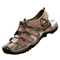 Brown leather and mesh sandal.