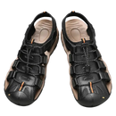 Black leather fisherman sandals.