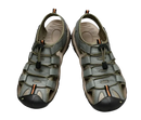 Gray leather fisherman sandals.