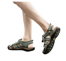 Gray leather fisherman sandals.