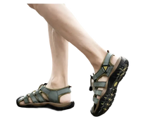 Gray leather fisherman sandals.