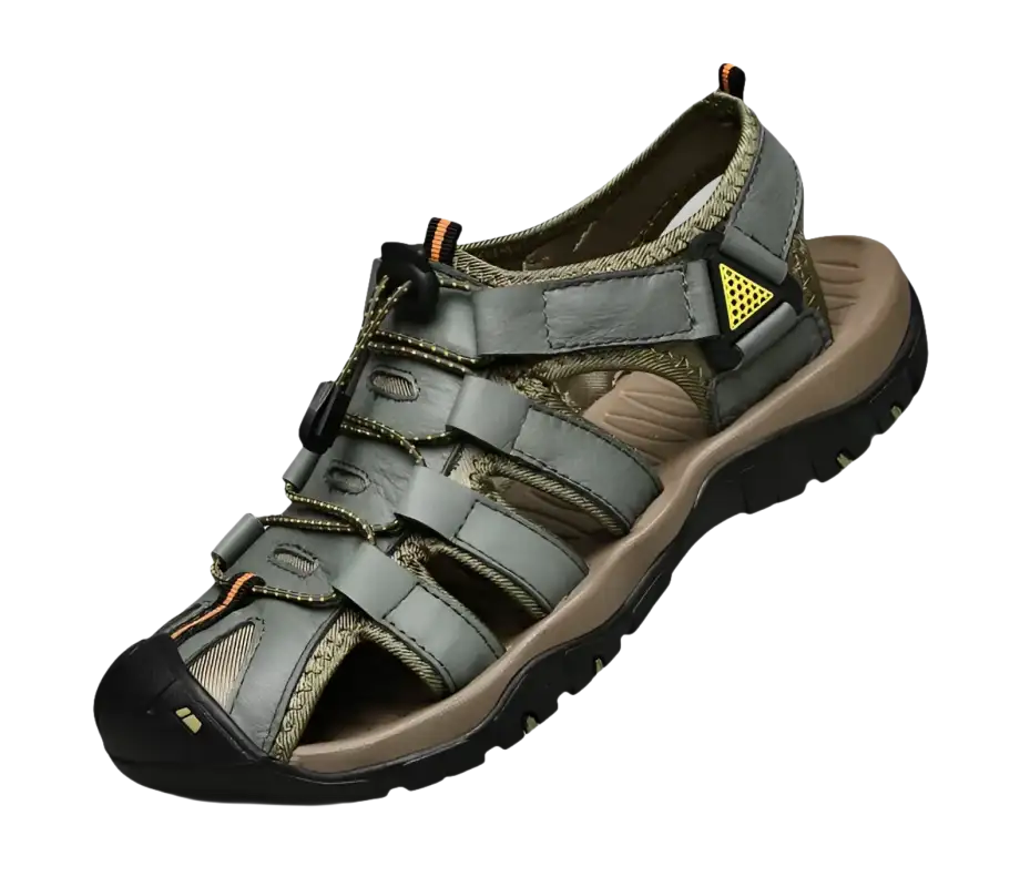Gray leather fisherman sandal.