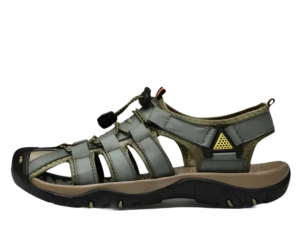 Green and brown outdoor sandal.