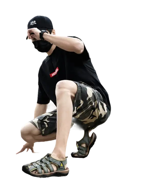 Man wearing outdoor sandals.