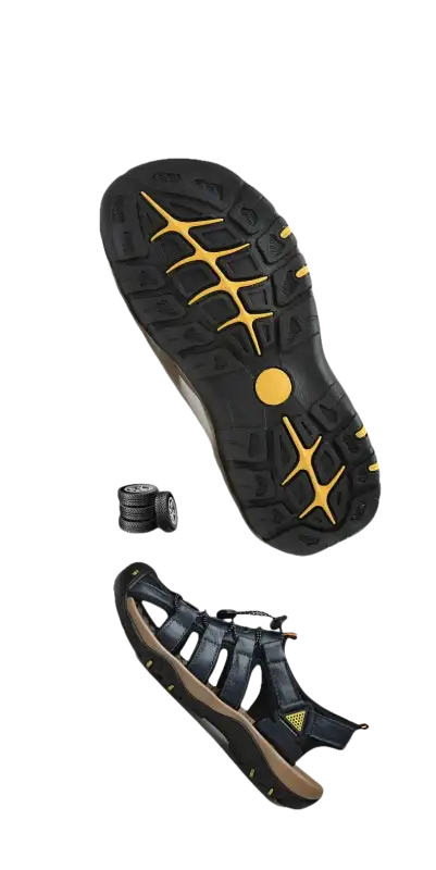 Men’s sandal with a non-slip rubber sole.