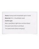 Honeycomb breathable sport insole information chart.