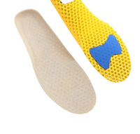 Shoe insoles with yellow honeycomb pattern.