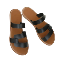 Brown sandals with black straps.