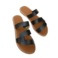 Brown sandals with black straps.