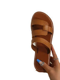 Brown leather strappy sandals.
