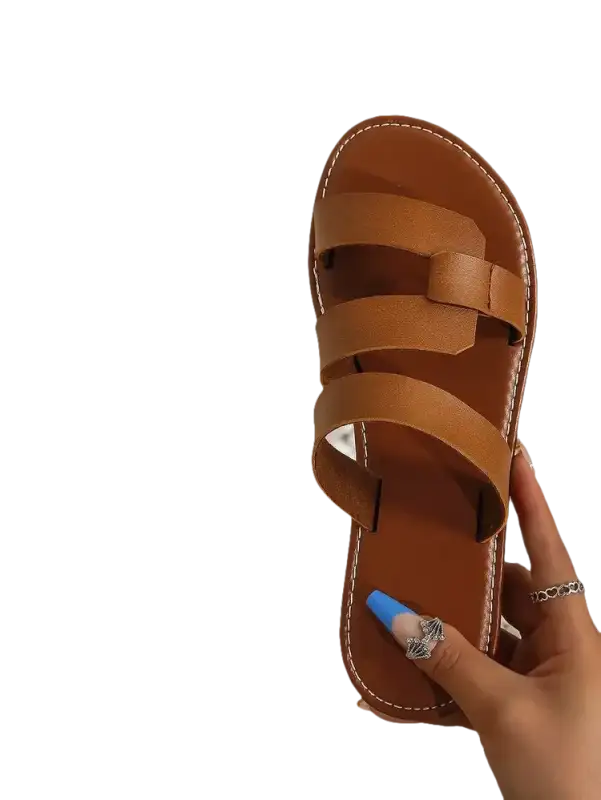 Brown leather strappy sandals.