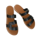 Brown sandals with black straps.