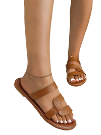 Brown leather sandals.