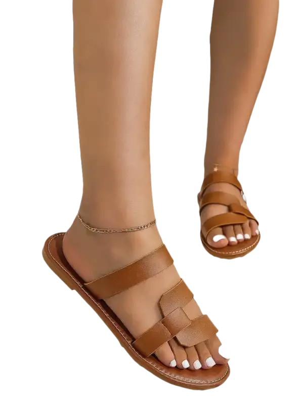 Brown leather sandals.