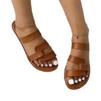 Brown leather strappy sandals.