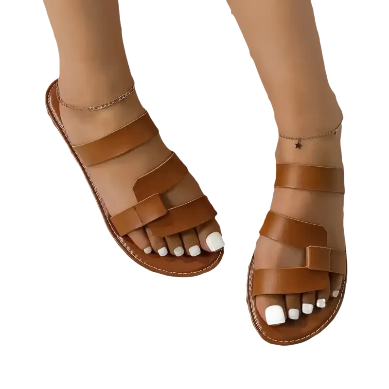 Brown leather strappy sandals.