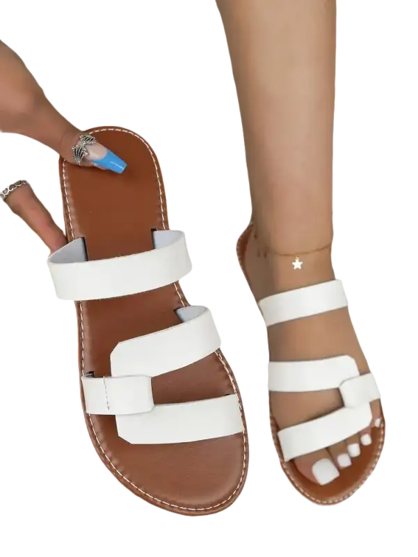 Brown and white leather sandals.