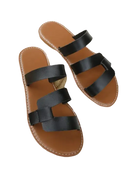 Brown and black leather sandals.