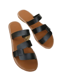 Brown and black leather sandals.