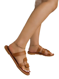 Brown leather strappy sandals.
