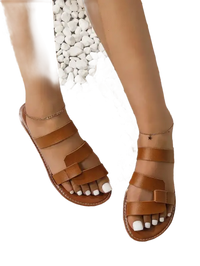 Brown leather strappy sandals.