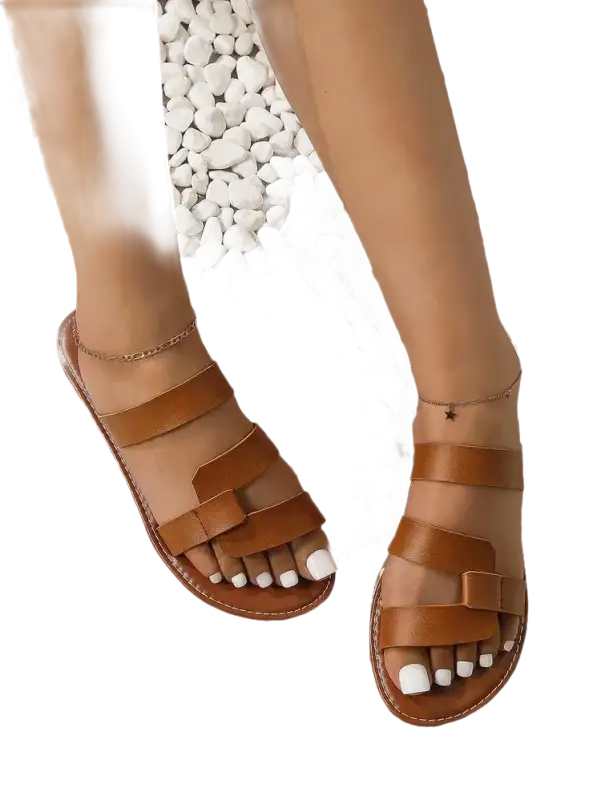 Brown leather strappy sandals.