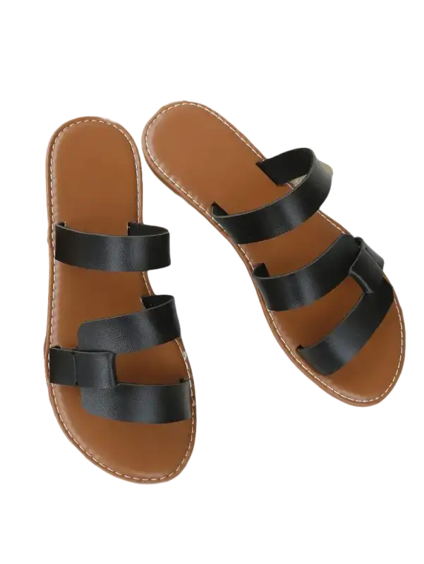 Two black strappy sandals.