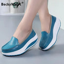Spring Autumn Women Platform Loafers Shoes Ladies Genuine Leather Hollow Casual Shoes Woman Slip on Moccasins Creepers