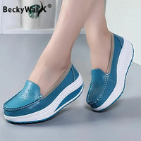 Spring Autumn Women Platform Loafers Shoes Ladies Genuine Leather Hollow Casual Shoes Woman Slip on Moccasins Creepers