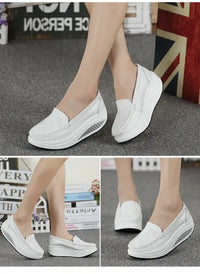 Spring Autumn Women Platform Loafers Shoes Ladies Genuine Leather Hollow Casual Shoes Woman Slip on Moccasins Creepers
