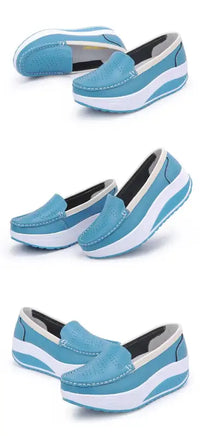 Spring Autumn Women Platform Loafers Shoes Ladies Genuine Leather Hollow Casual Shoes Woman Slip on Moccasins Creepers
