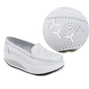 Spring Autumn Women Platform Loafers Shoes Ladies Genuine Leather Hollow Casual Shoes Woman Slip on Moccasins Creepers