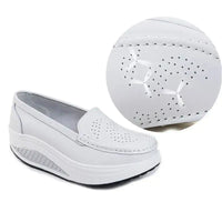 Spring Autumn Women Platform Loafers Shoes Ladies Genuine Leather Hollow Casual Shoes Woman Slip on Moccasins Creepers