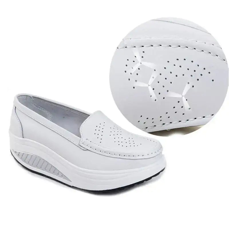 Spring Autumn Women Platform Loafers Shoes Ladies Genuine Leather Hollow Casual Shoes Woman Slip on Moccasins Creepers