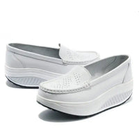Spring Autumn Women Platform Loafers Shoes Ladies Genuine Leather Hollow Casual Shoes Woman Slip on Moccasins Creepers