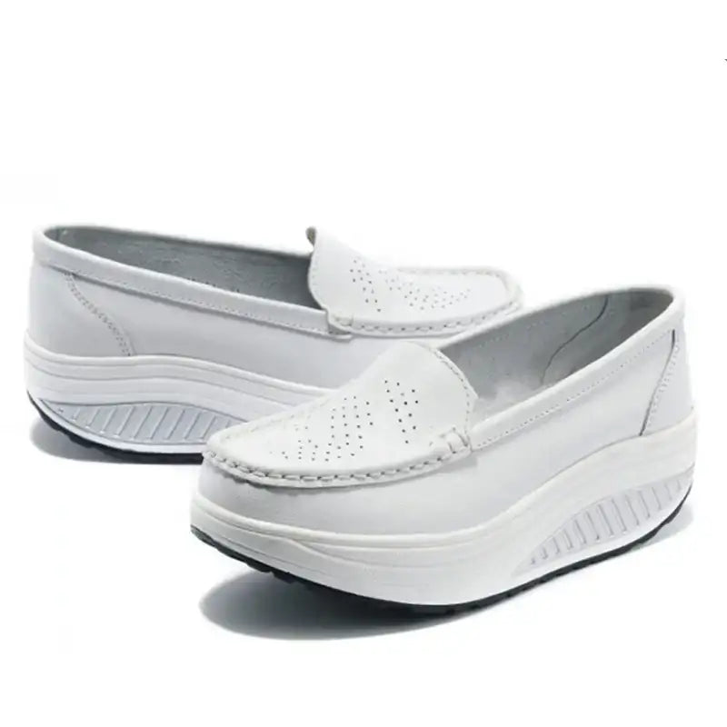 Spring Autumn Women Platform Loafers Shoes Ladies Genuine Leather Hollow Casual Shoes Woman Slip on Moccasins Creepers