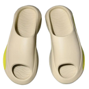 Beige open-toe platform slides.