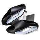 Black and white cushioned slides.