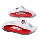 White and red cushioned slides.