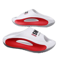 White and red cushioned slides.