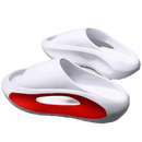 White and red cushioned slides.