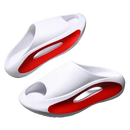 White and red cushioned slides.