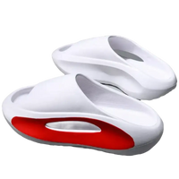 White and red slide sandals.
