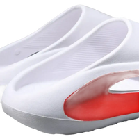 White and red slip-on sandals.