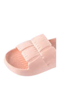 Pink cushioned slide sandal.