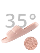 Pink slide sandal with grooved sole.