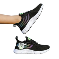 Black athletic shoes with white soles.