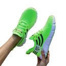 Bright green athletic shoes.