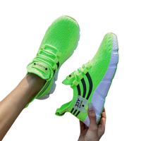 Bright green athletic shoes.