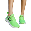 Lime green athletic shoes.